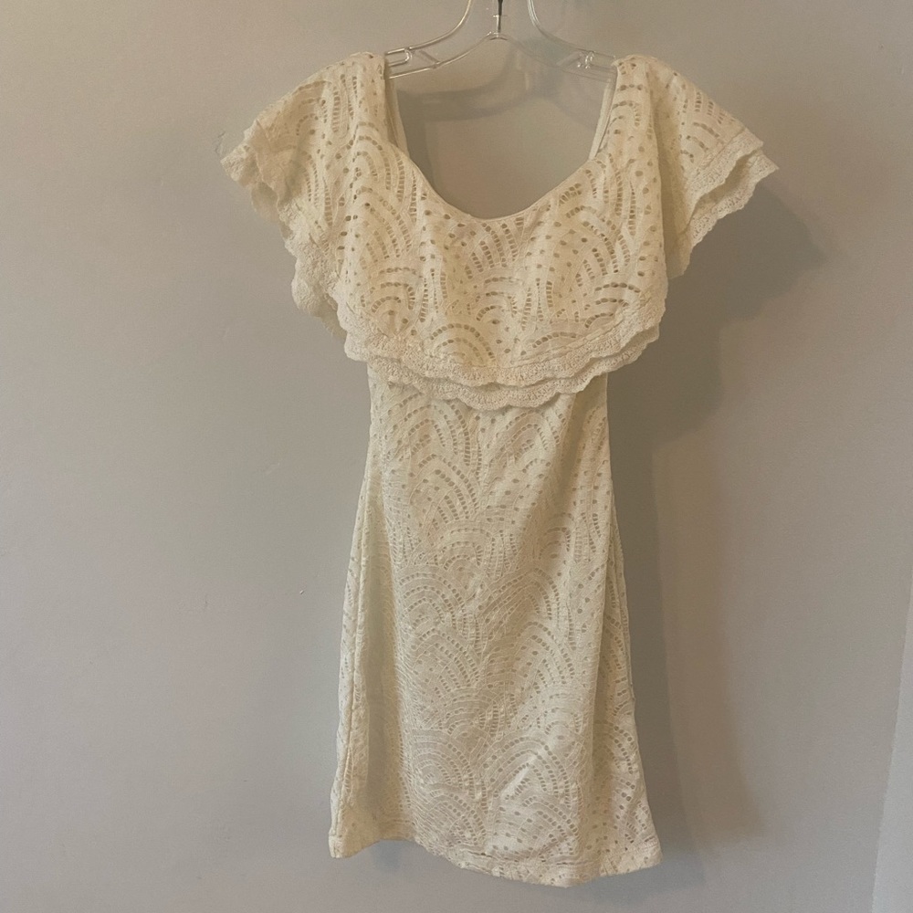 Sequin Heart off shoulder SzS junior short summer dress in ivory white